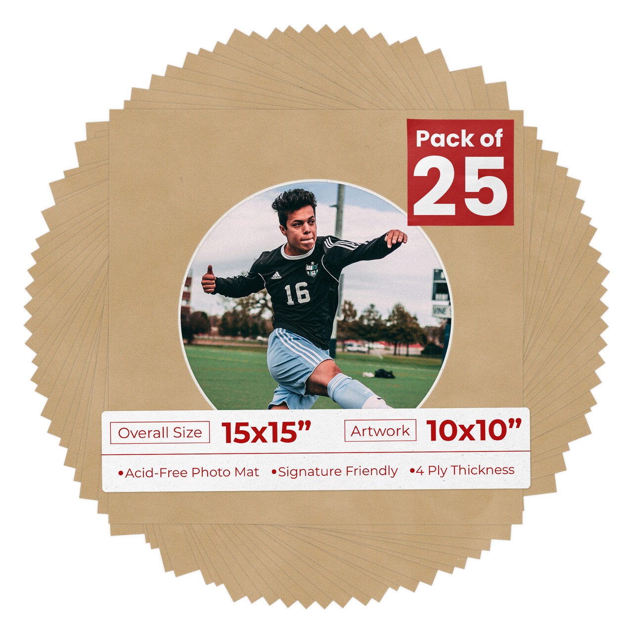 Beige Suede Mat Board for 15x15 Frames - Circle Opening for 10x10 Photos